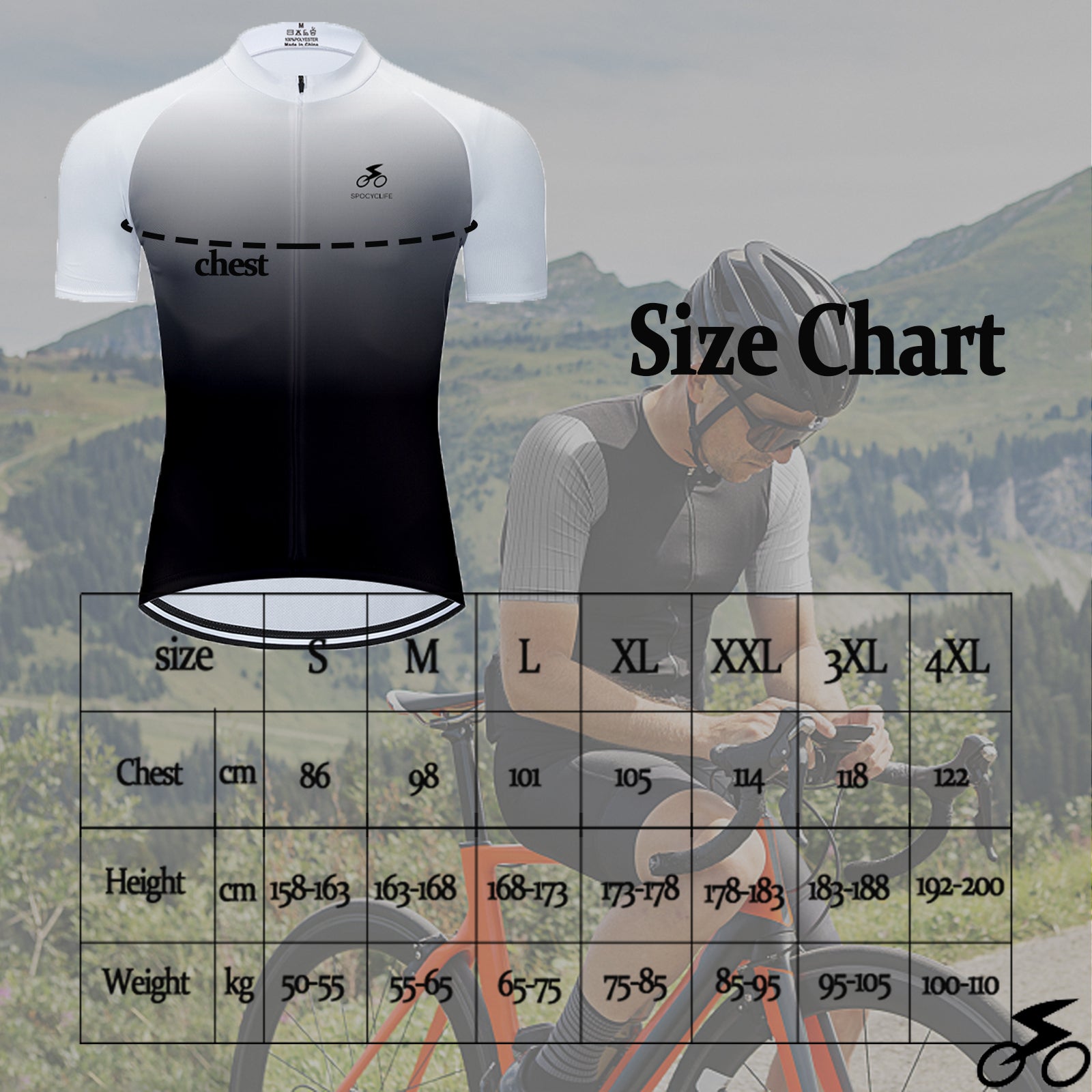 Men Cycling Jersey Quick Dry Breathable Fullzip Short Sleeve Black White