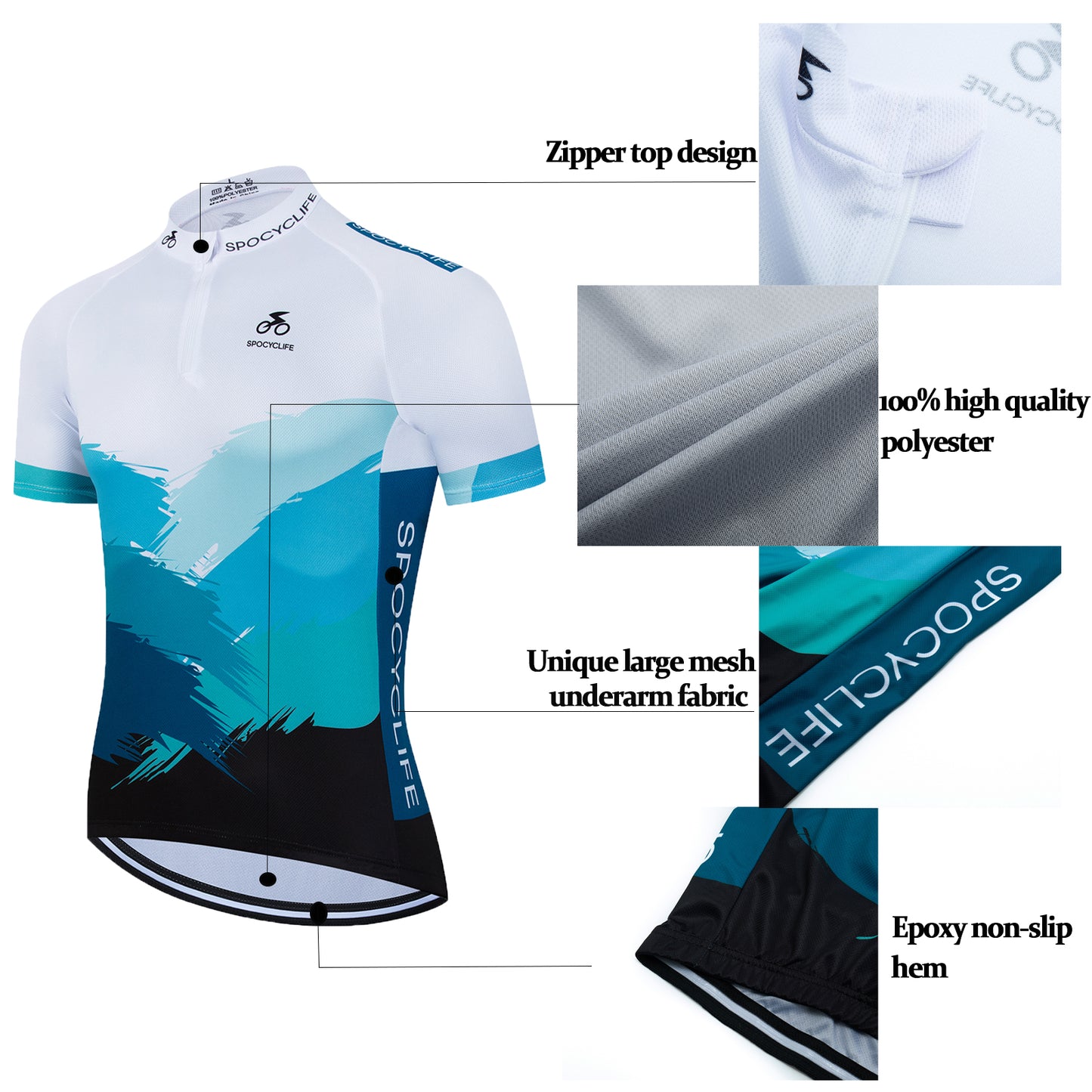 Men Cycling Jersey Quick Dry Breathable Halfzip Bike Shirt Blue White
