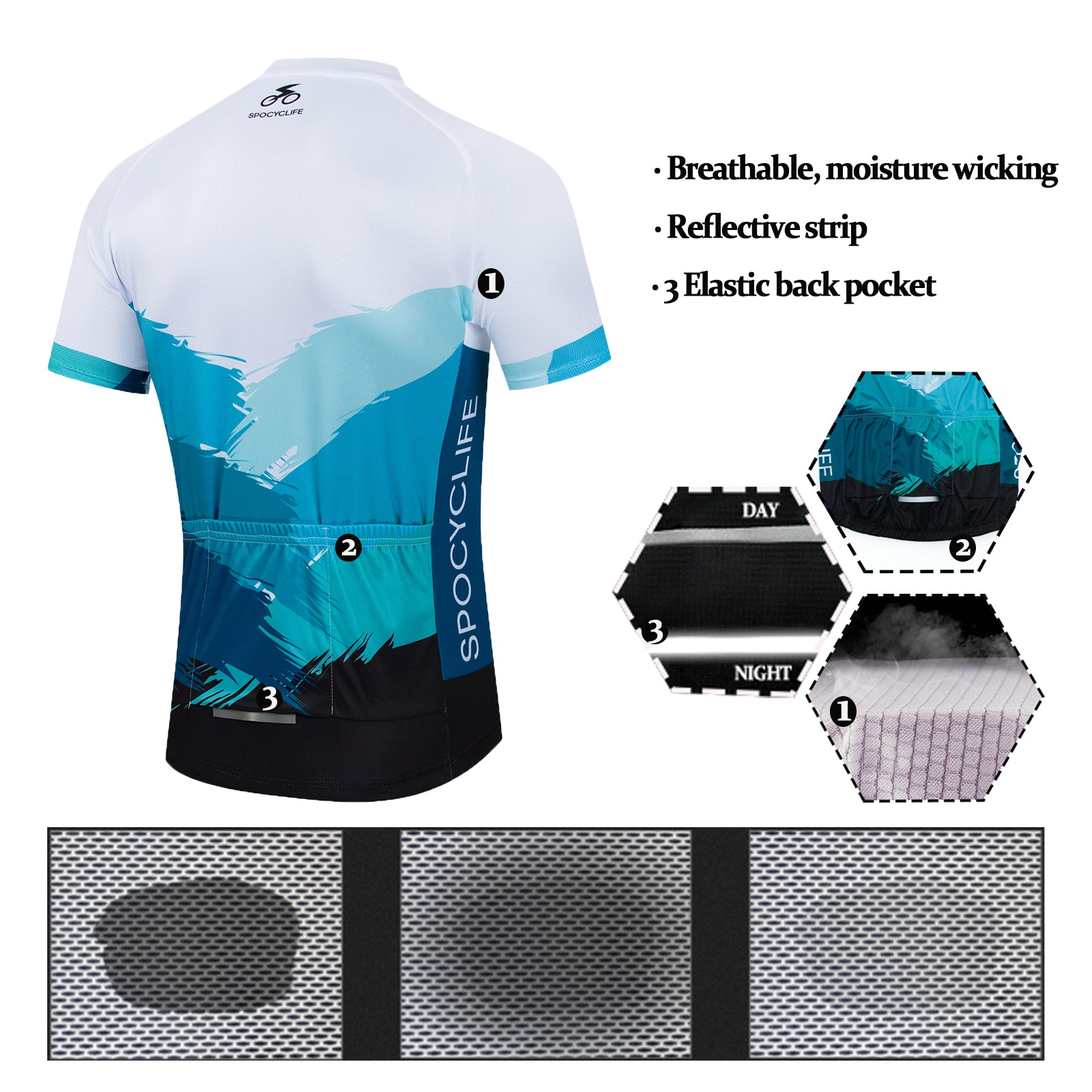 Men Cycling Jersey Quick Dry Breathable Halfzip Bike Shirt Blue White