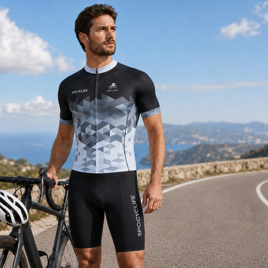 Vortex Gradient Men's Cycling Jersey Set-Black White