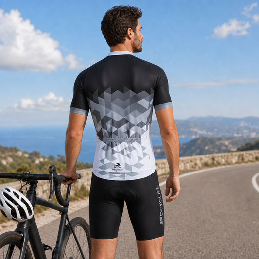 Vortex Gradient Men's Cycling Jersey Set-Black White