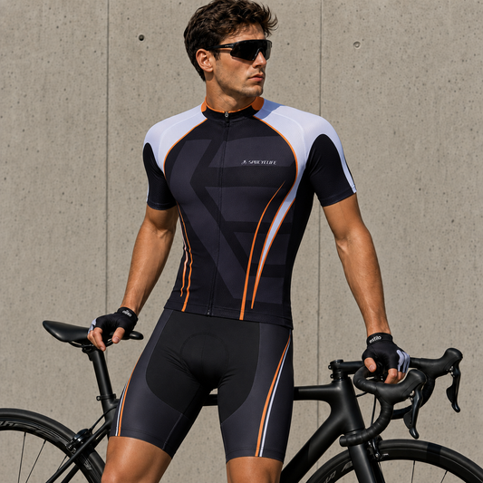 Striate Graphic Men's Cycling Jersey Set -Orange Black