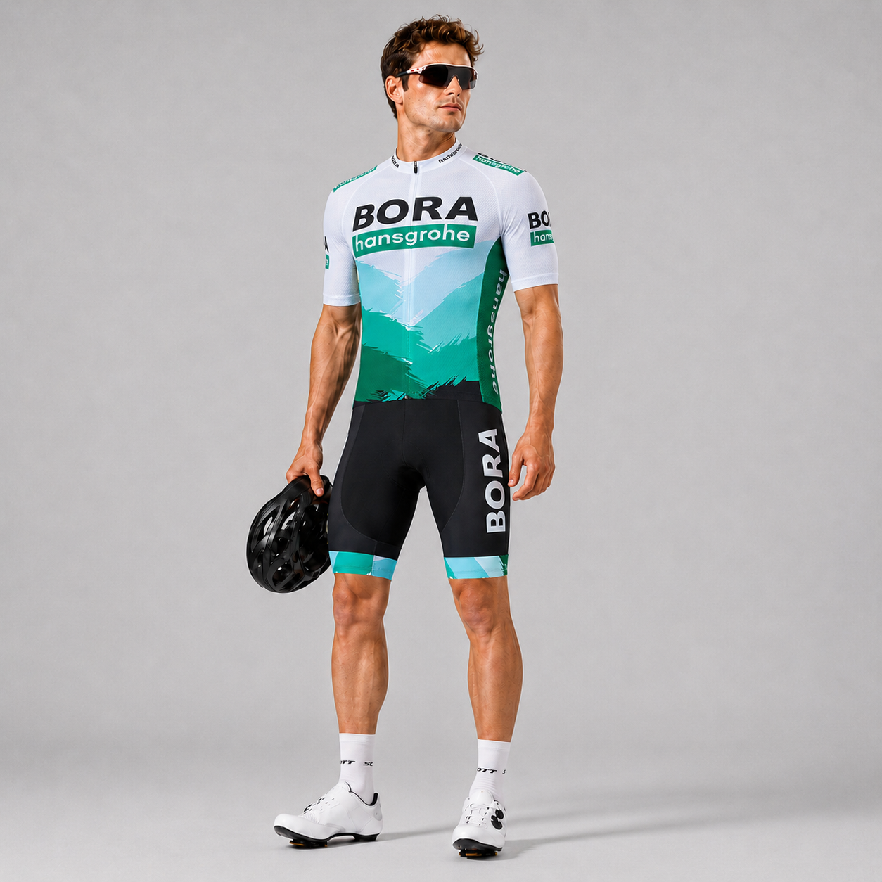 BORA-Hansgrohe Men’s Short Sleeve Cycling Jersey Set – White Green
