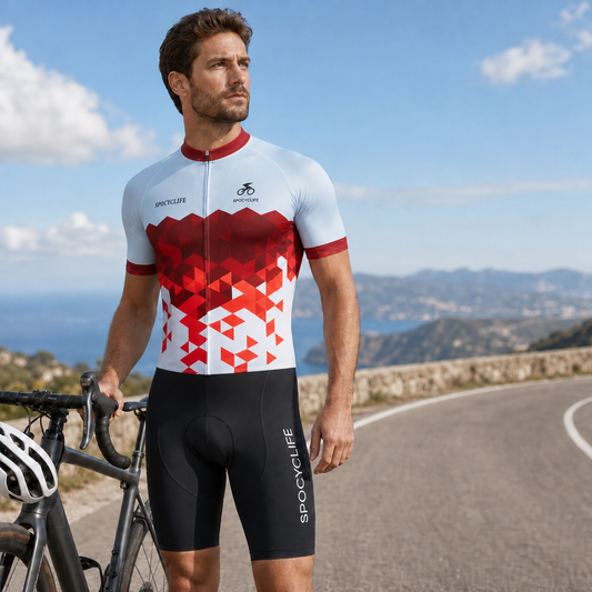 SPOCYCLIFE Men’s Quick-Dry Cycling Jersey Set - White Red
