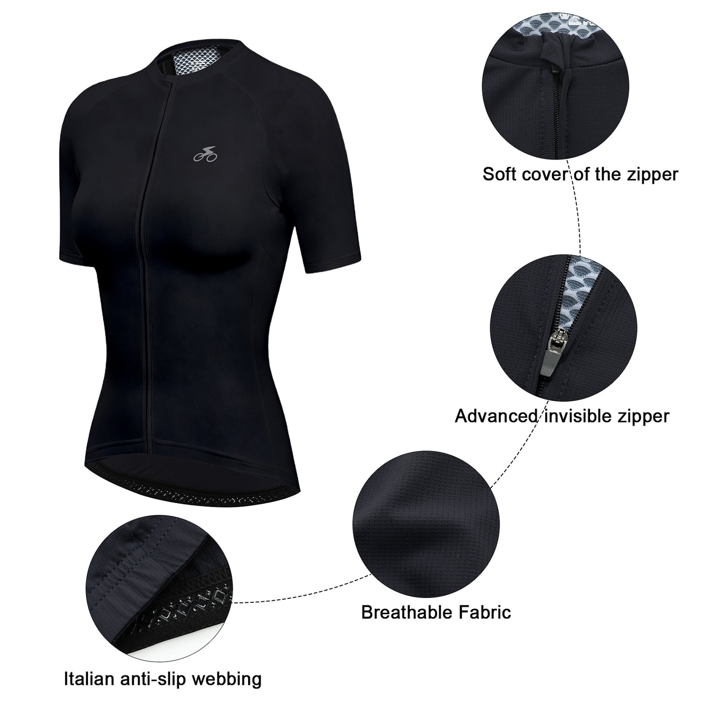 Women Cycling Jersey Quick Dry Breathable Bike Shirt Black