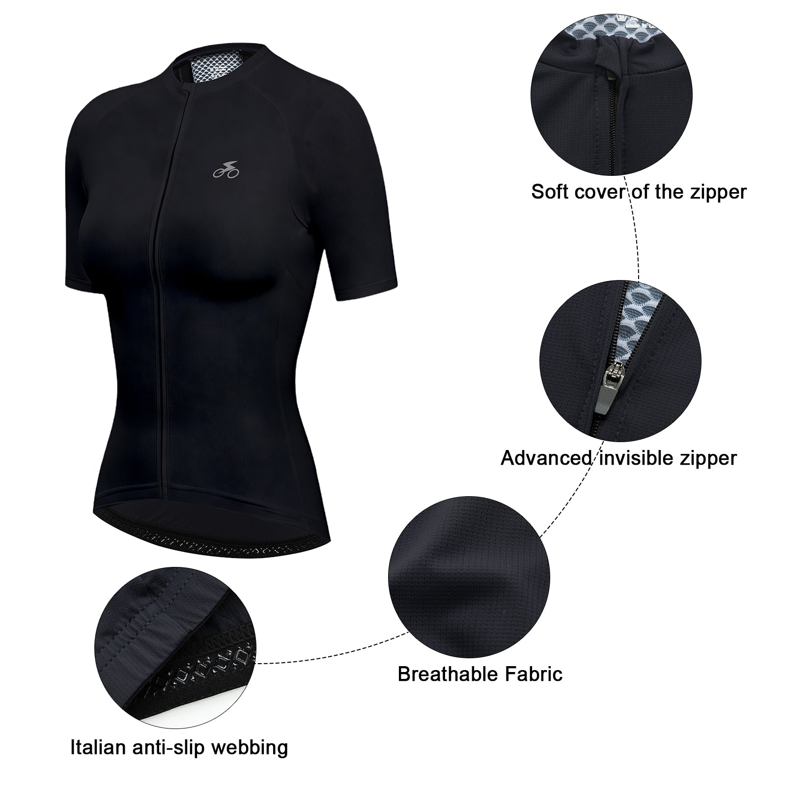 Women Cycling Jersey Quick Dry Breathable Bike Shirt Black