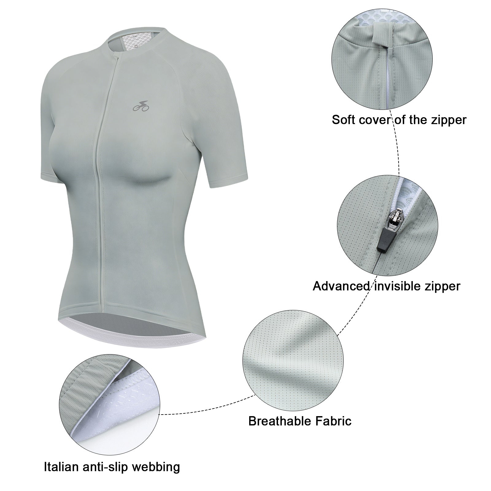 Women Cycling Jersey Quick Dry Breathable Bike Shirt Gray